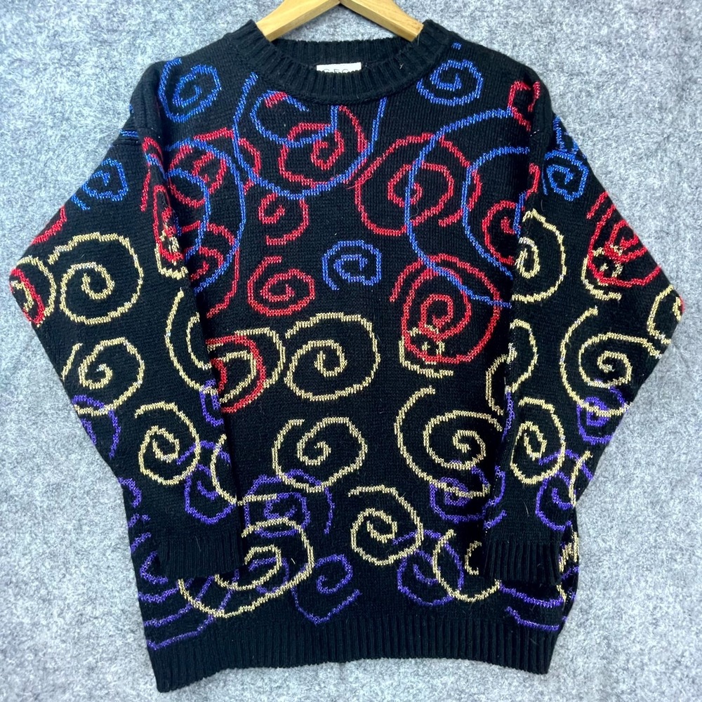 Vintage G.F.C. LTD Sweater Womens L Metallic Swirls 80s Statement Artsy Abstract